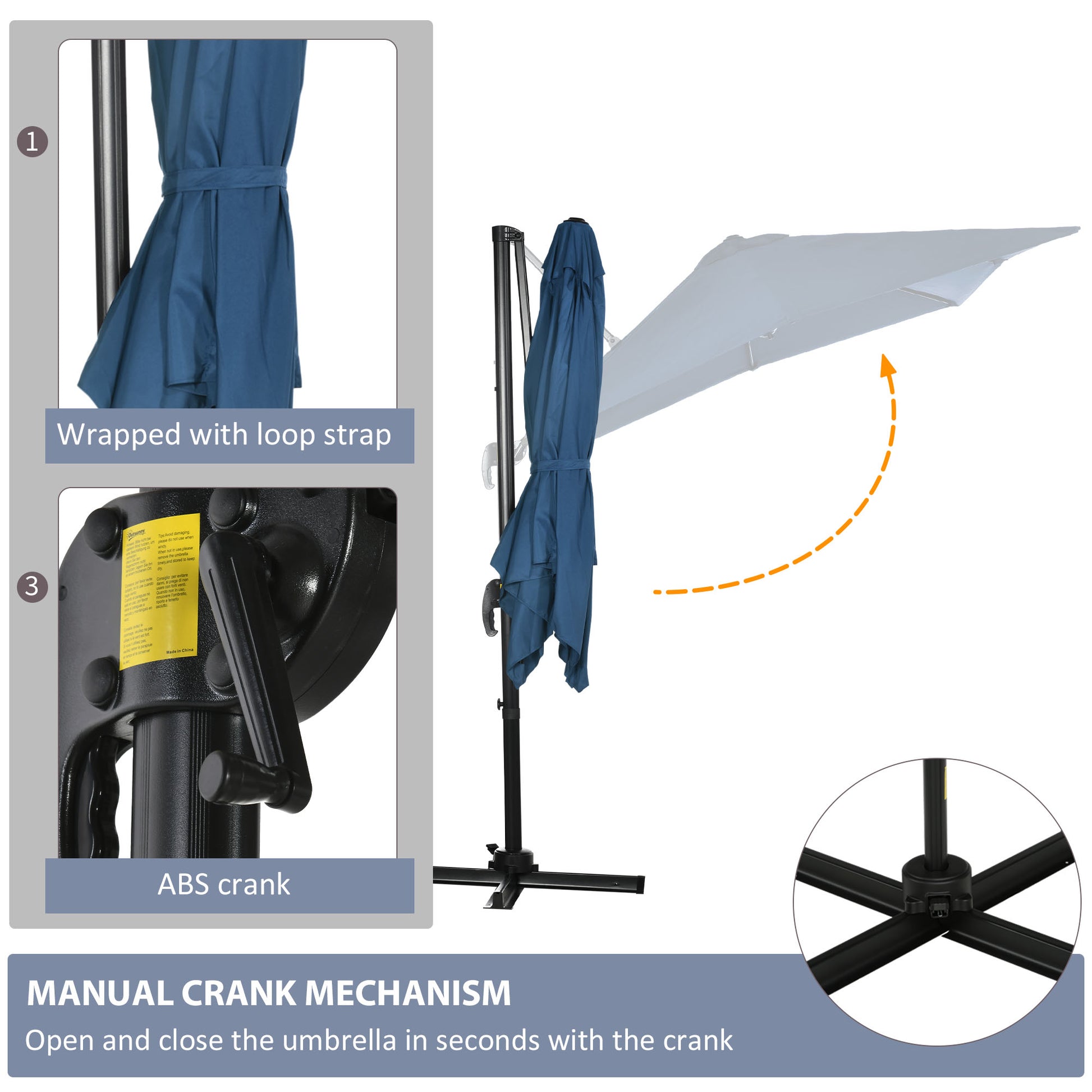 8'x8' Patio Umbrella, Aluminum Cantilever, 360¡ Rotatable, Dark Blue-DECOROLALA