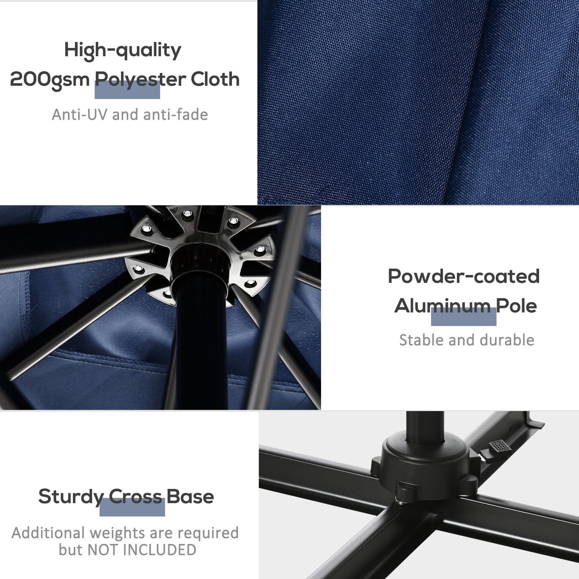 8'x8' Patio Umbrella, Aluminum Cantilever, 360¡ Rotatable, Dark Blue-DECOROLALA