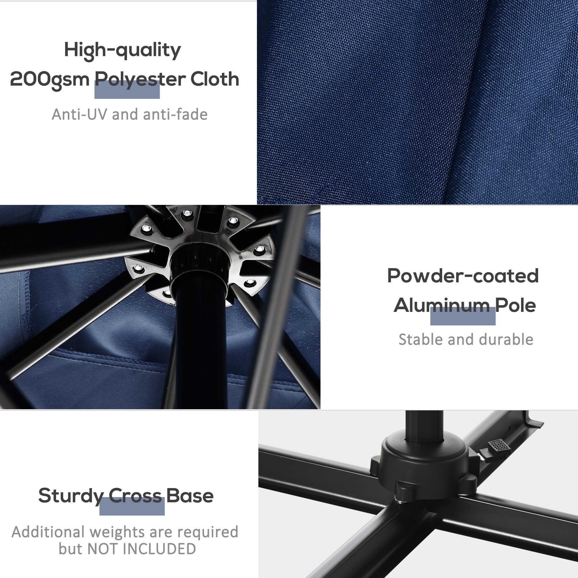 8'x8' Patio Umbrella, Aluminum Cantilever, 360¡ Rotatable, Dark Blue-DECOROLALA