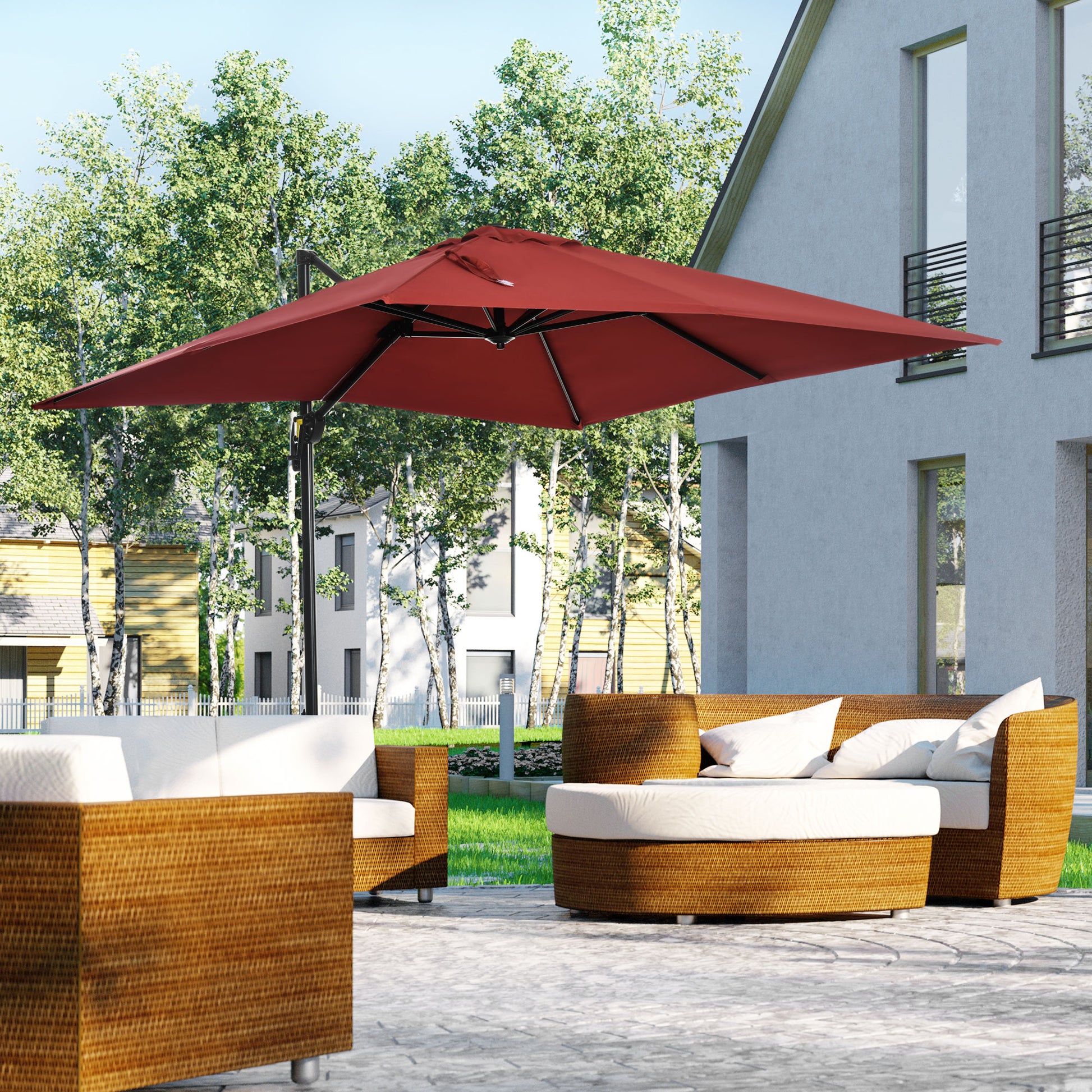 8'x8' Patio Umbrella, Aluminum Cantilever, 360¡ Rotatable, Dark Blue-DECOROLALA
