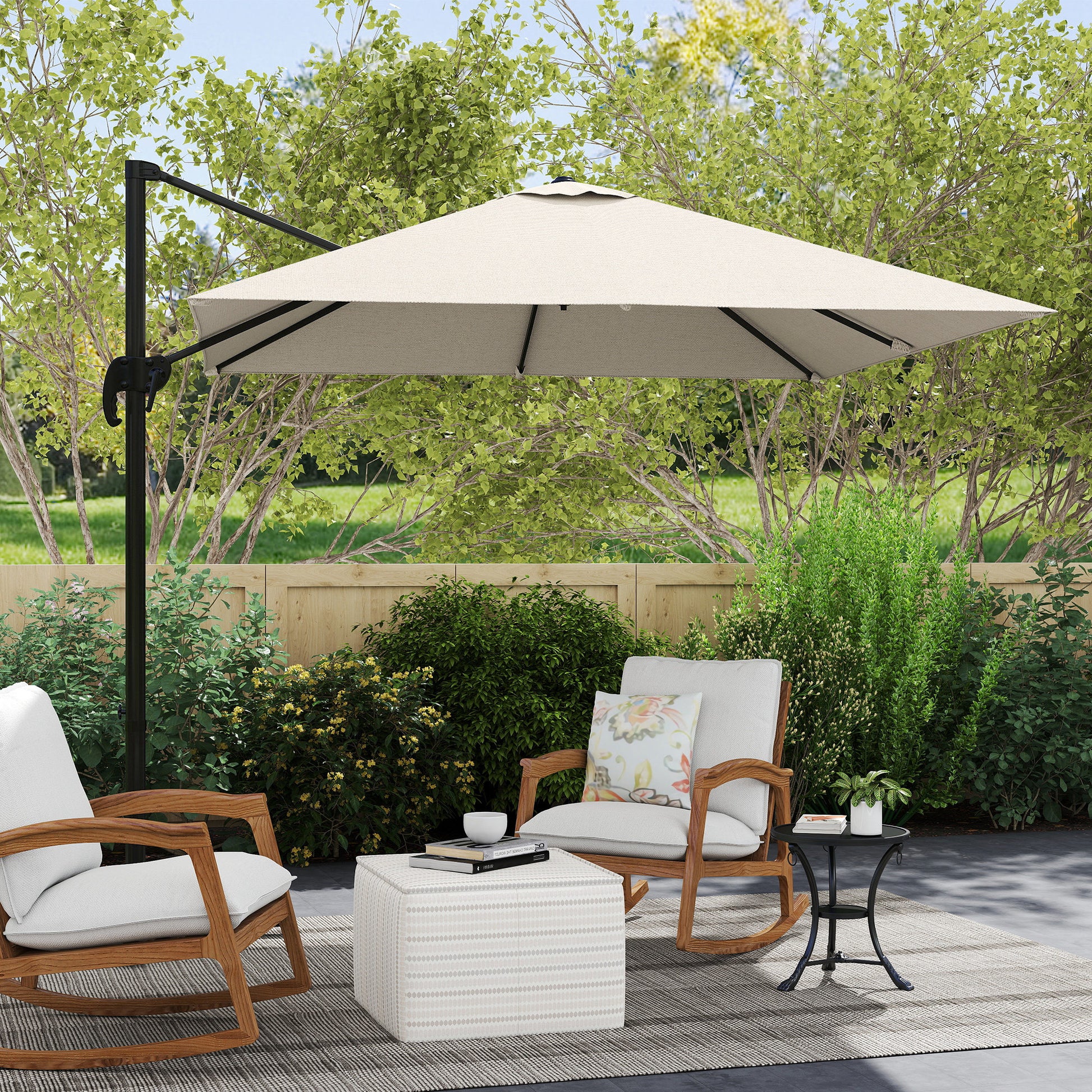 8'x8' Patio Umbrella, Aluminum Cantilever, 360¡ Rotatable, Dark Blue-DECOROLALA