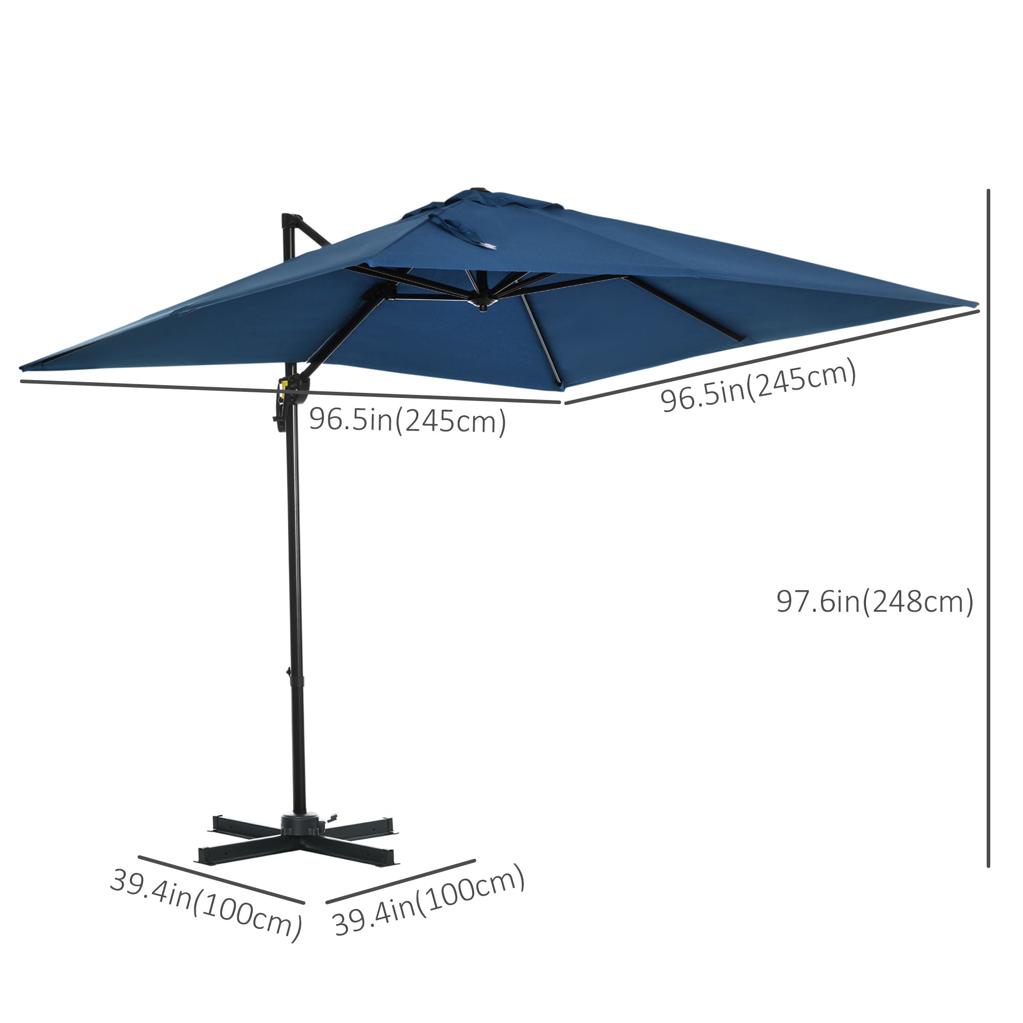 8'x8' Patio Umbrella, Aluminum Cantilever, 360¡ Rotatable, Dark Blue-DECOROLALA