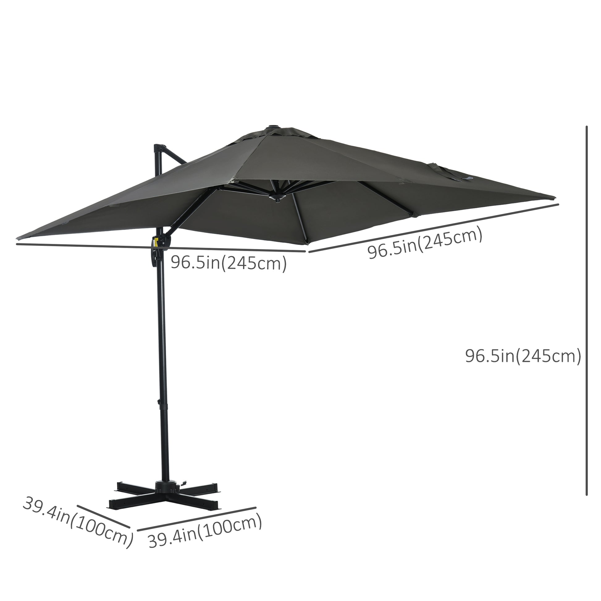 8'x8' Patio Umbrella, Aluminum Cantilever, 360¡ Rotatable, Dark Blue-DECOROLALA