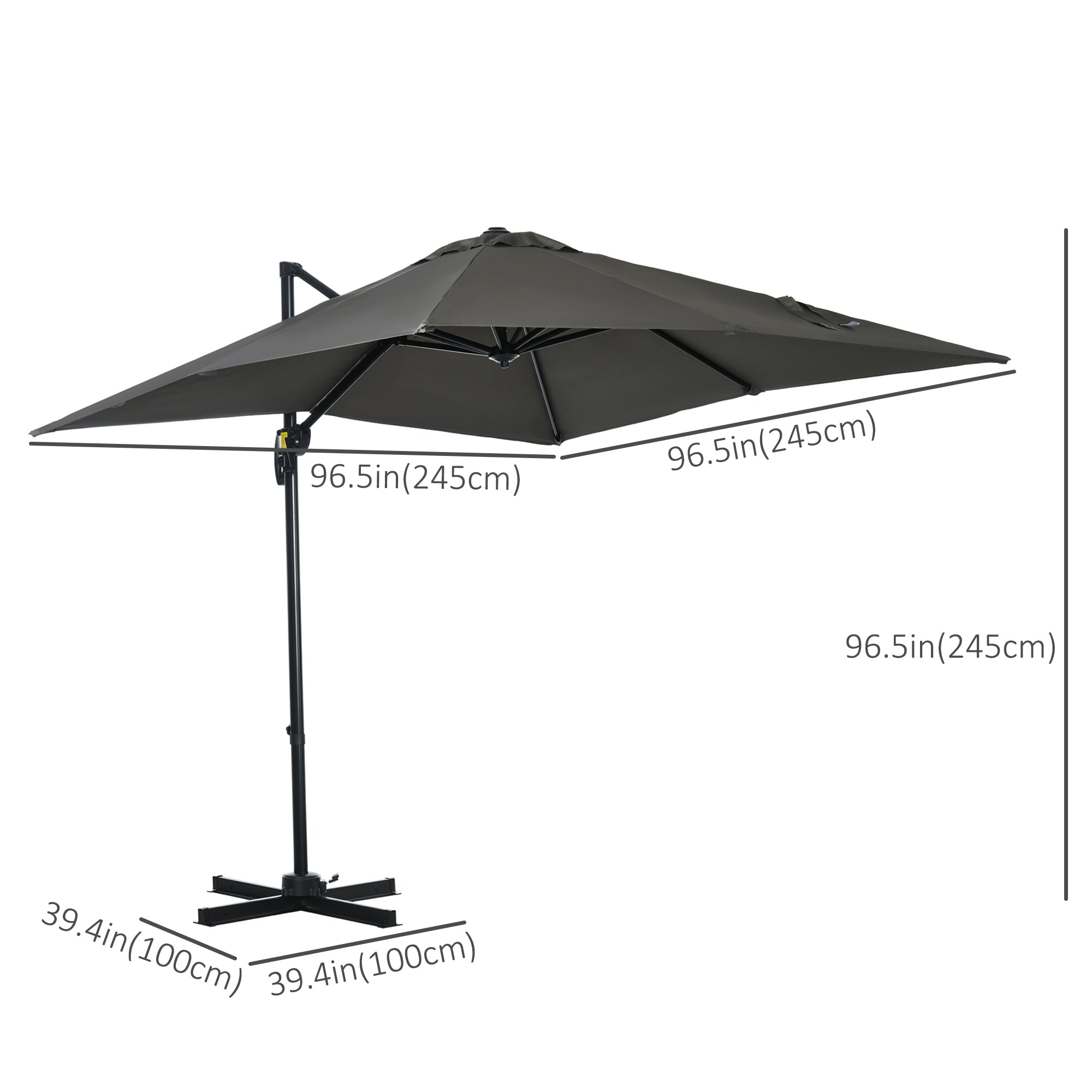 8'x8' Patio Umbrella, Aluminum Cantilever, 360¡ Rotatable, Dark Blue-DECOROLALA