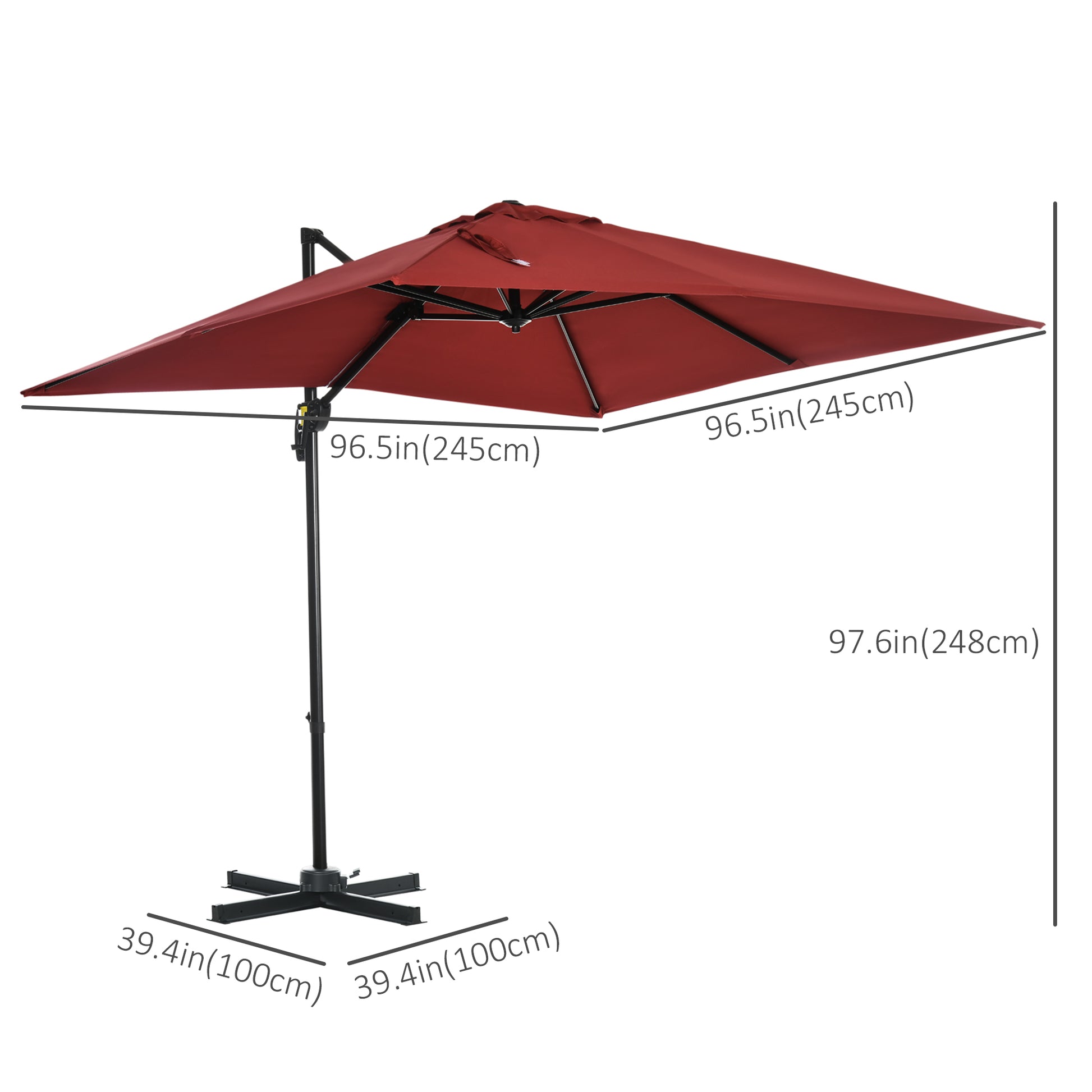 8'x8' Patio Umbrella, Aluminum Cantilever, 360¡ Rotatable, Dark Blue-DECOROLALA