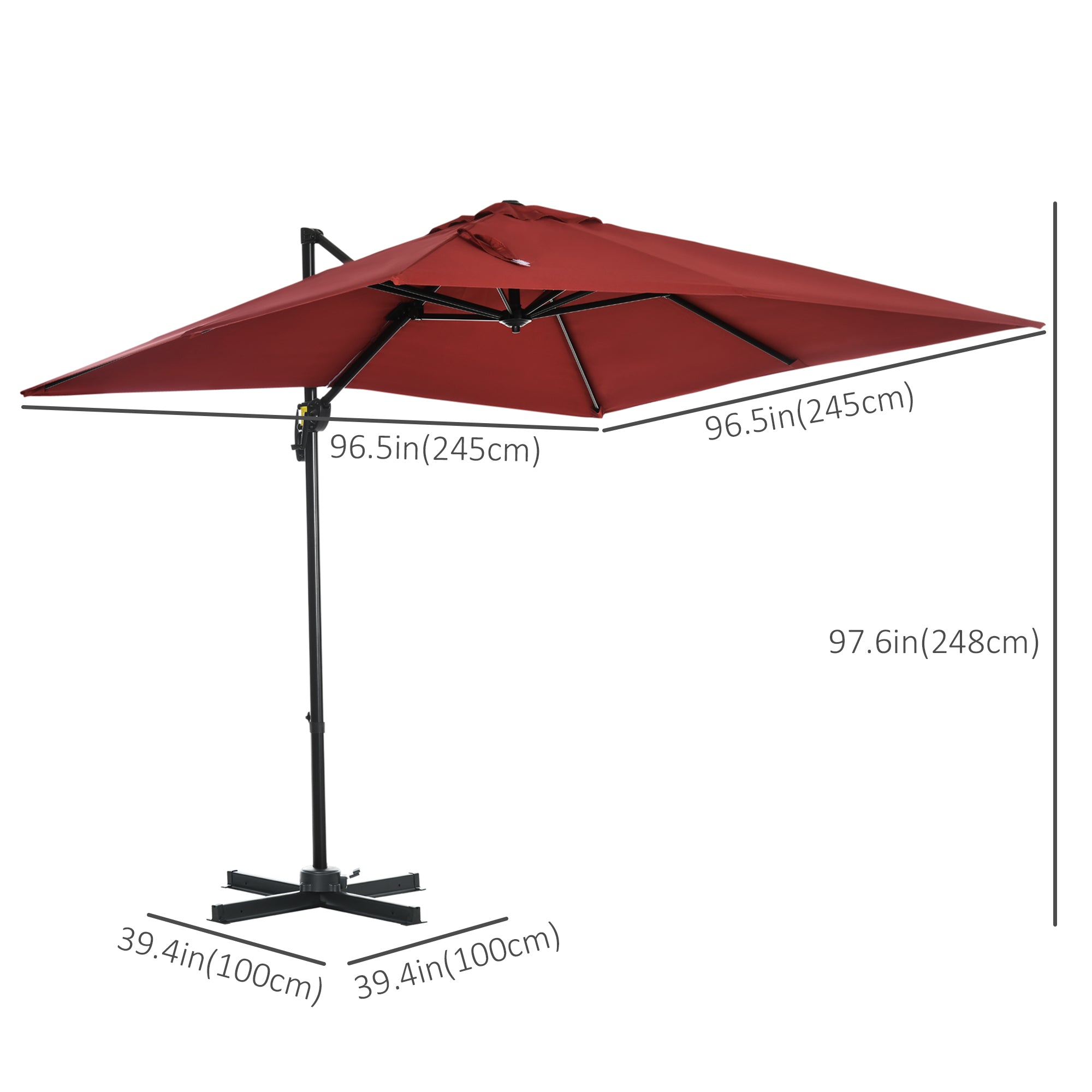8'x8' Patio Umbrella, Aluminum Cantilever, 360¡ Rotatable, Dark Blue-DECOROLALA