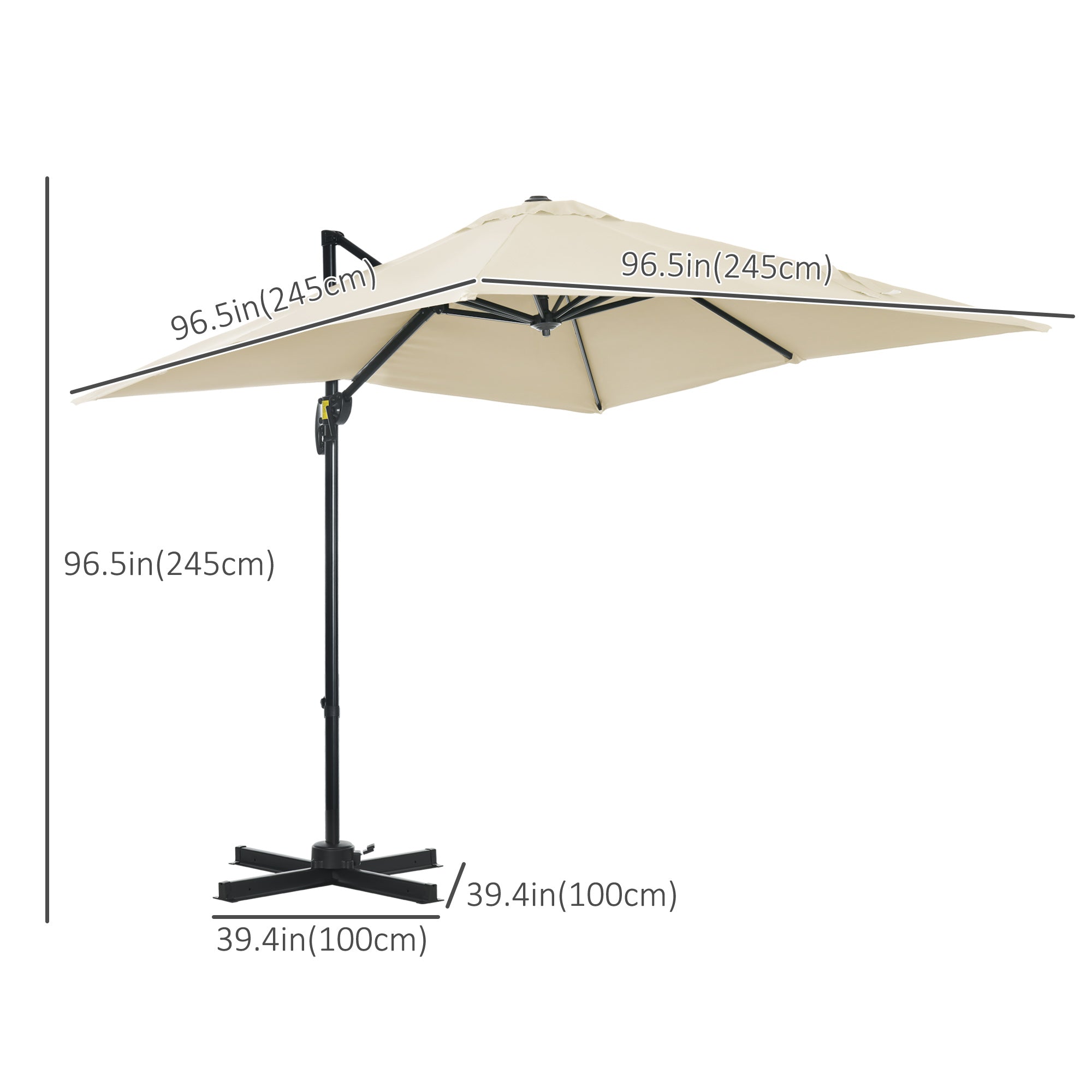8'x8' Patio Umbrella, Aluminum Cantilever, 360¡ Rotatable, Dark Blue-DECOROLALA