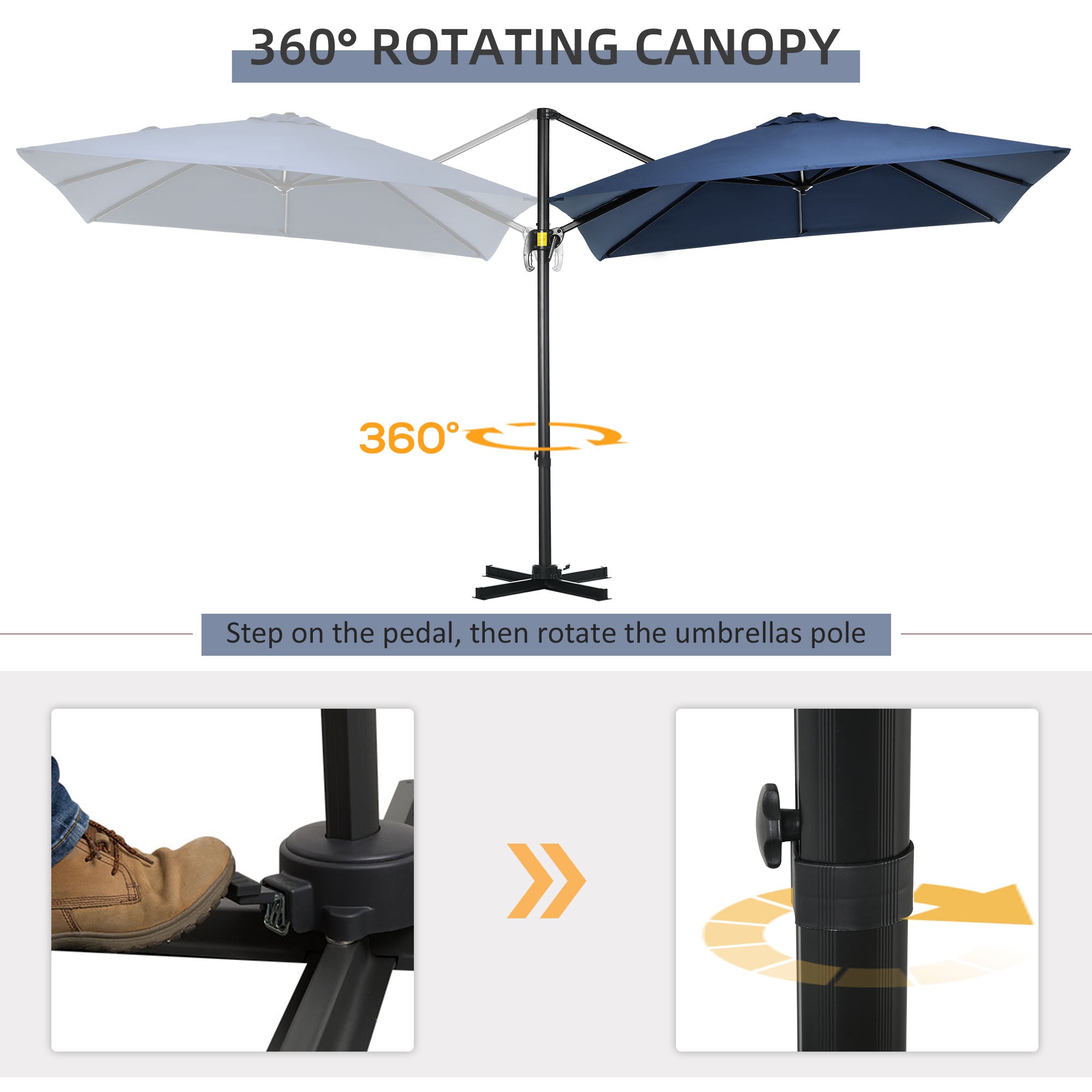 8'x8' Patio Umbrella, Aluminum Cantilever, 360¡ Rotatable, Dark Blue-DECOROLALA
