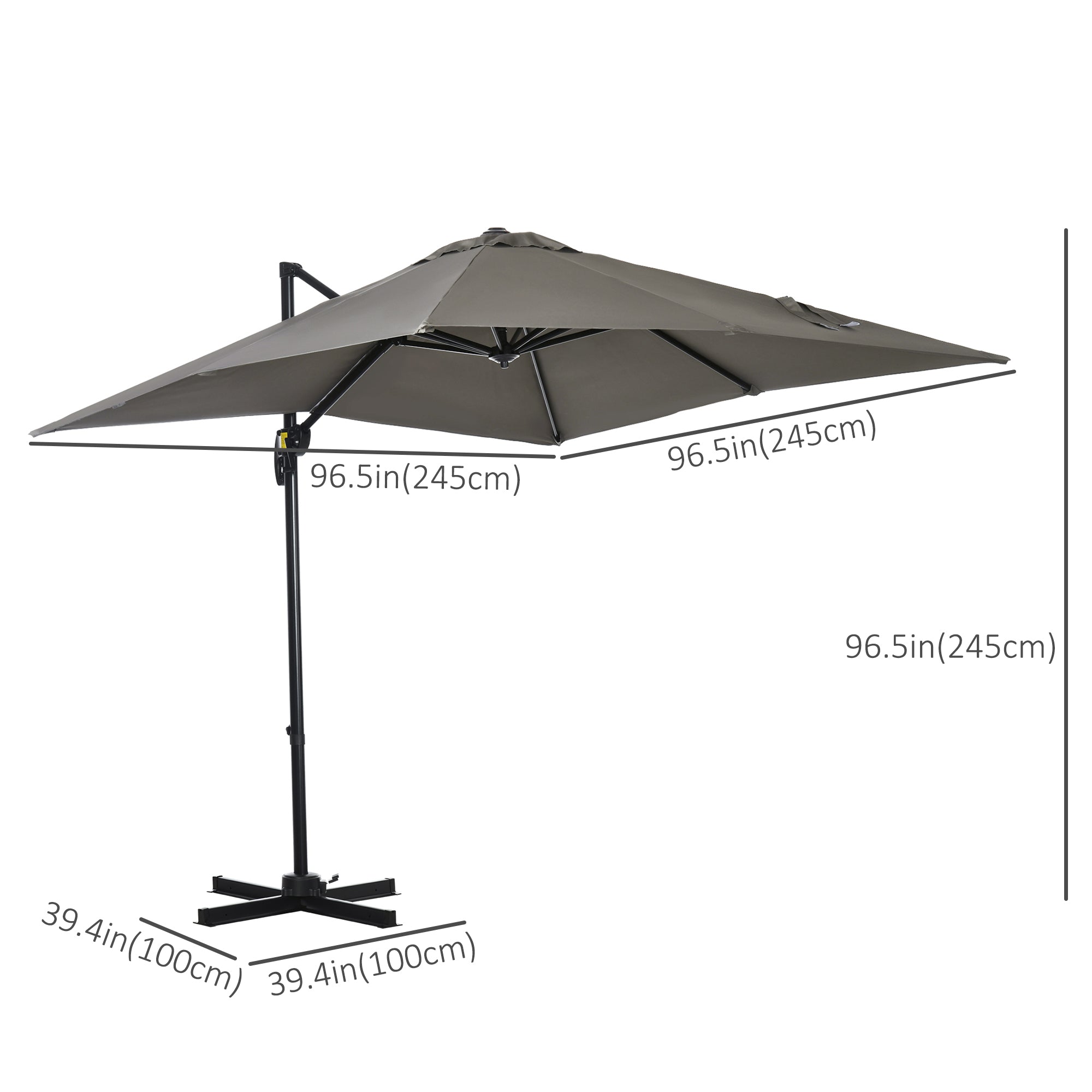 8'x8' Patio Umbrella, Grey, Aluminum, 360¡ Rotation, Cantilever-DECOROLALA