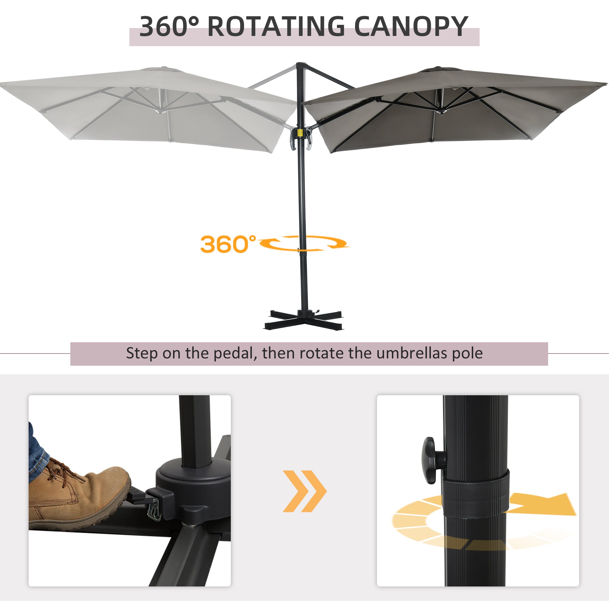 8'x8' Patio Umbrella, Grey, Aluminum, 360¡ Rotation, Cantilever-DECOROLALA