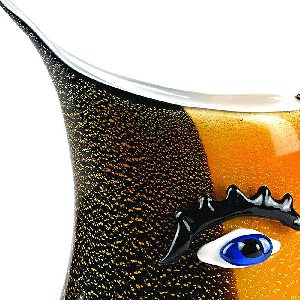9" Black And Orange Contempo Face Murano Glass Table Vase-Vases-DECOROLALA