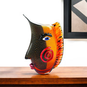 9" Black And Orange Contempo Face Murano Glass Table Vase-Vases-DECOROLALA