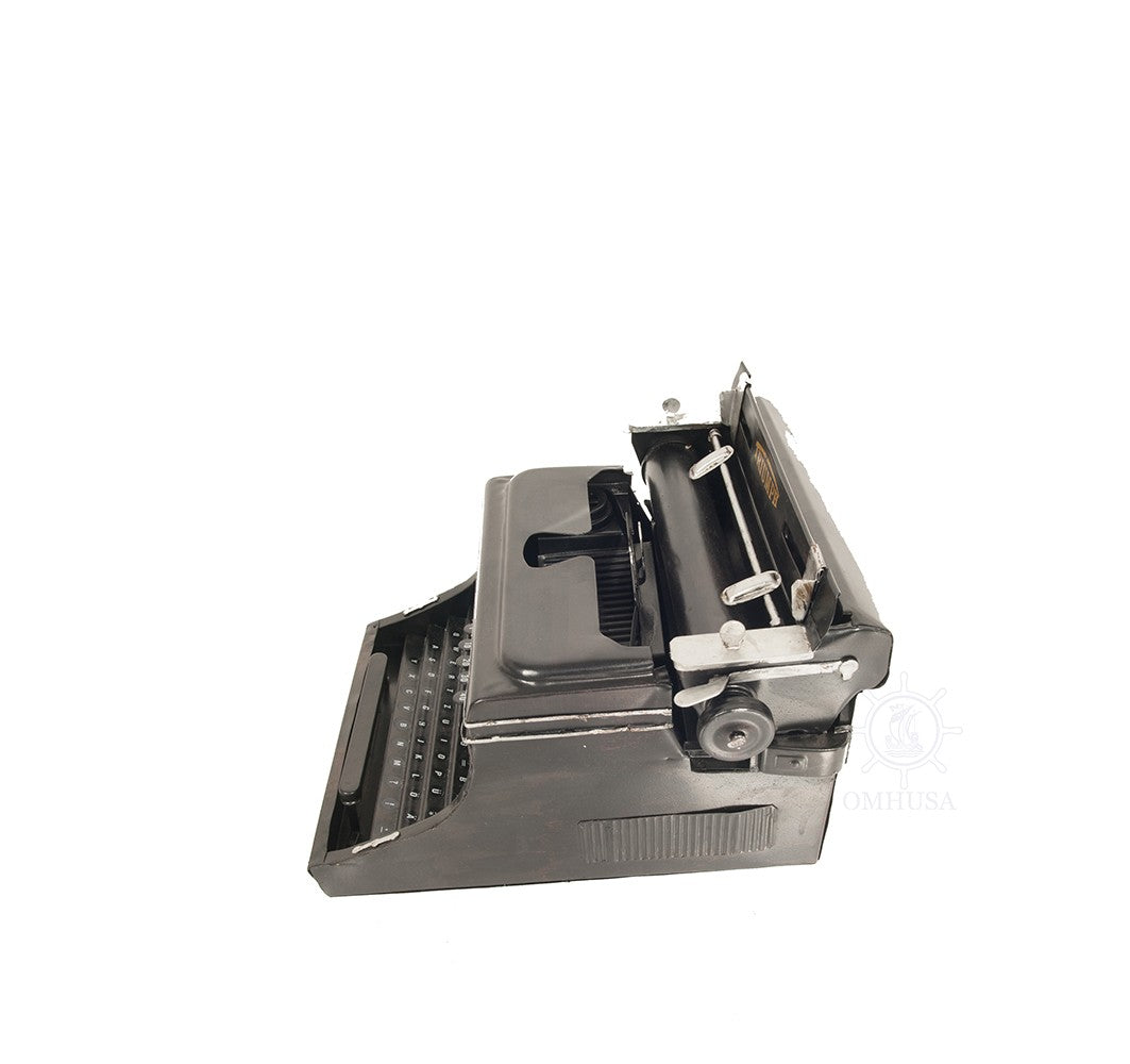 9" Black Metal German Replica Typewriter Tabletop Sculpture-Sculptures-DECOROLALA