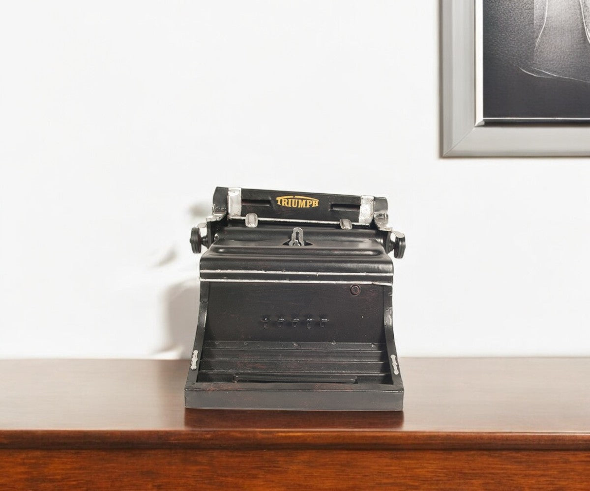 9" Black Metal German Replica Typewriter Tabletop Sculpture-Sculptures-DECOROLALA