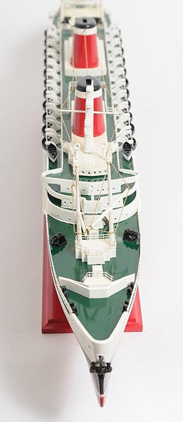 9" Black and Red Solid Wood Hand Painted SS United States 1952 Model Boat-Sculptures-DECOROLALA