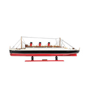9" Black and Red Solid Wood Hand Painted SS United States 1952 Model Boat-Sculptures-DECOROLALA