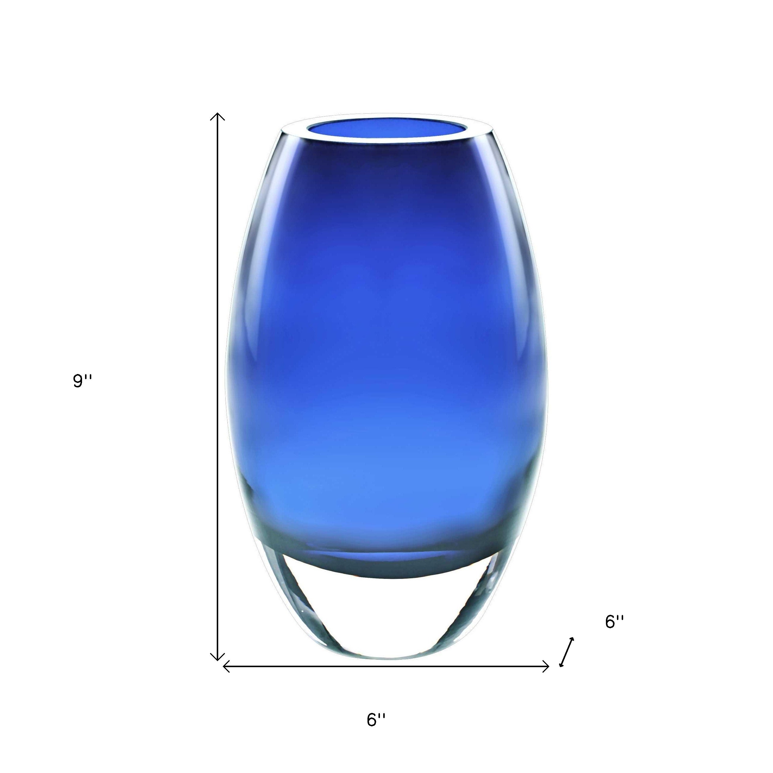 9" Blue Oval Lead Free Crystal Table Vase-Vases-DECOROLALA