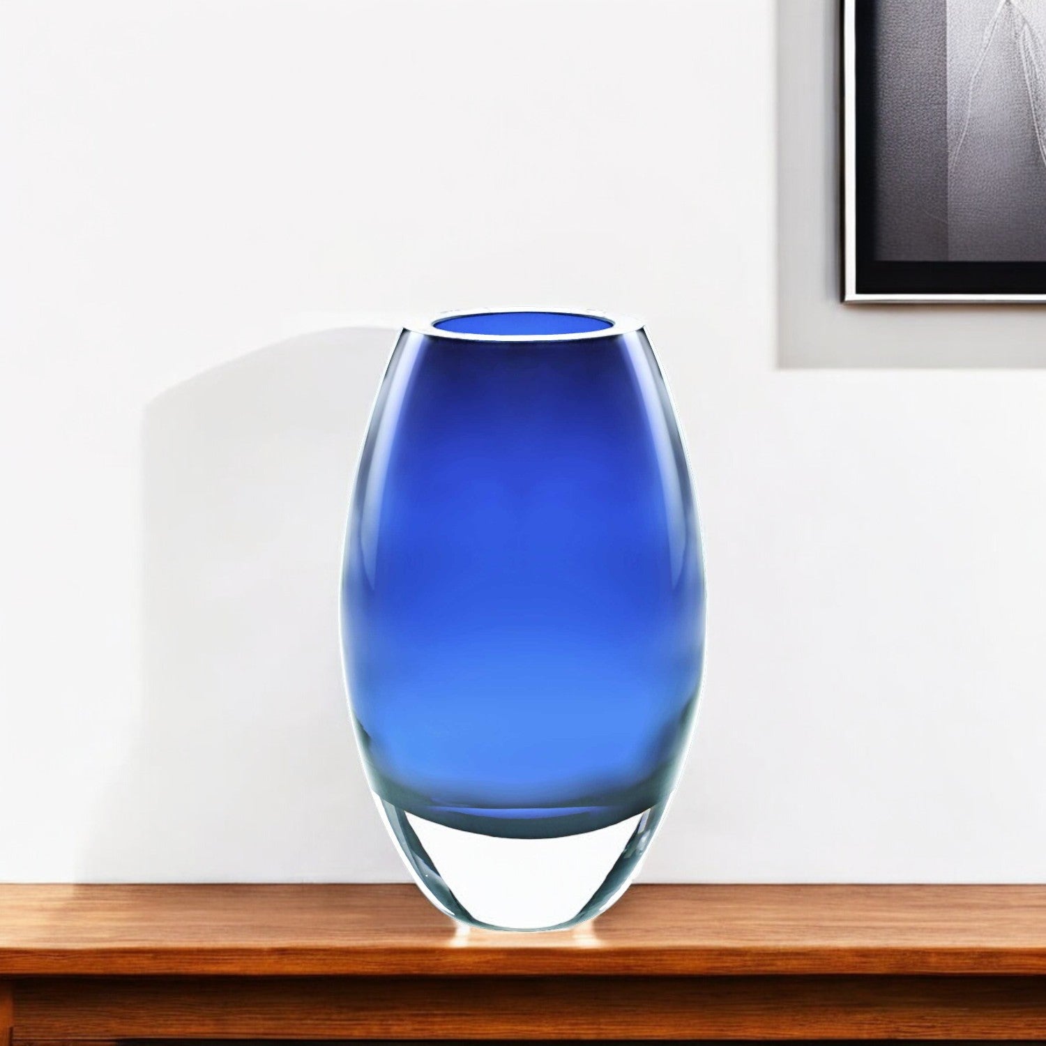 9" Blue Oval Lead Free Crystal Table Vase-Vases-DECOROLALA