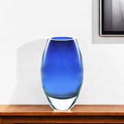 9" Blue Oval Lead Free Crystal Table Vase-Vases-DECOROLALA