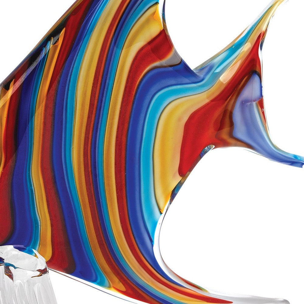 9" Blue and Red Murano Glass Fish Figurine Tabletop Sculpture-Sculptures-DECOROLALA