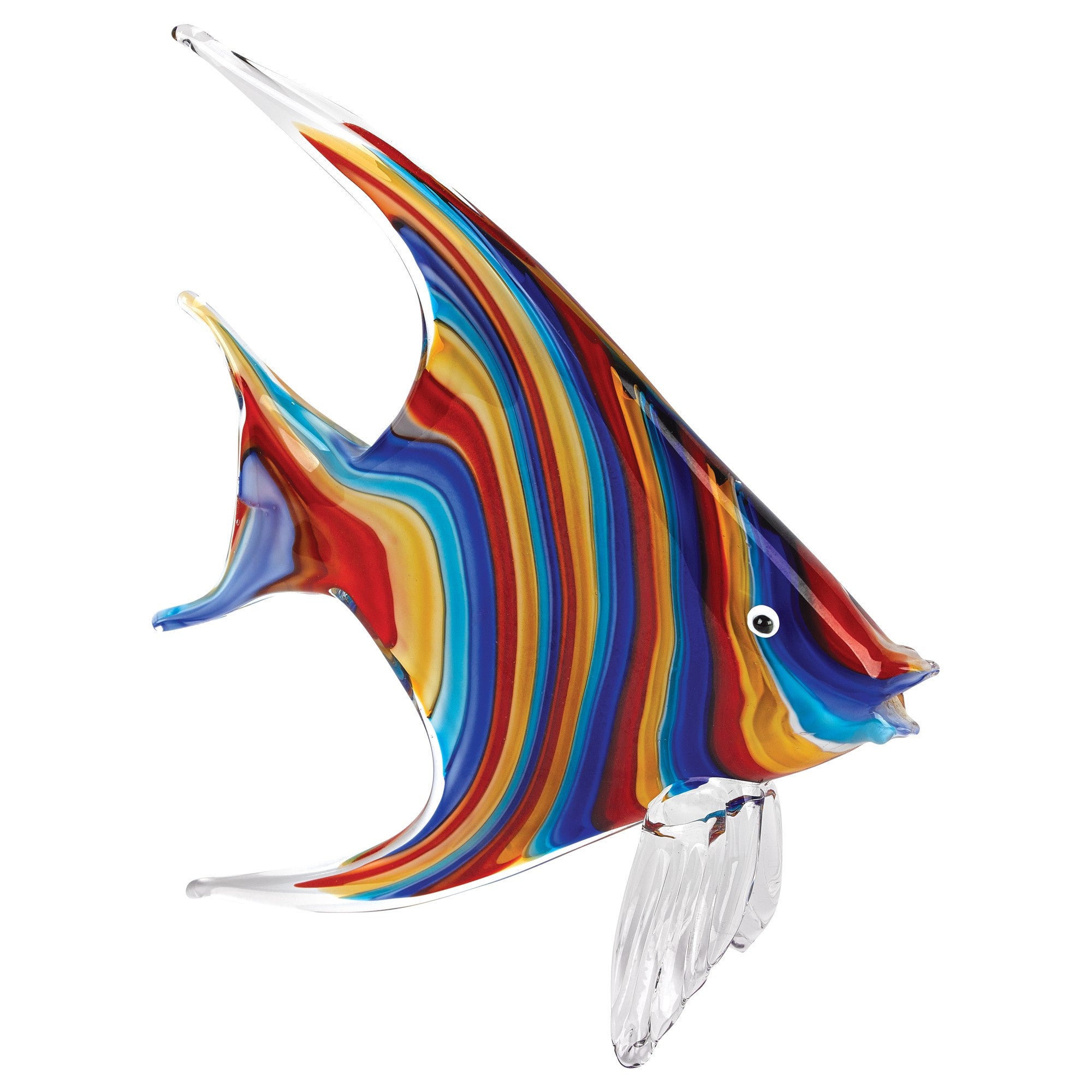 9" Blue and Red Murano Glass Fish Figurine Tabletop Sculpture-Sculptures-DECOROLALA