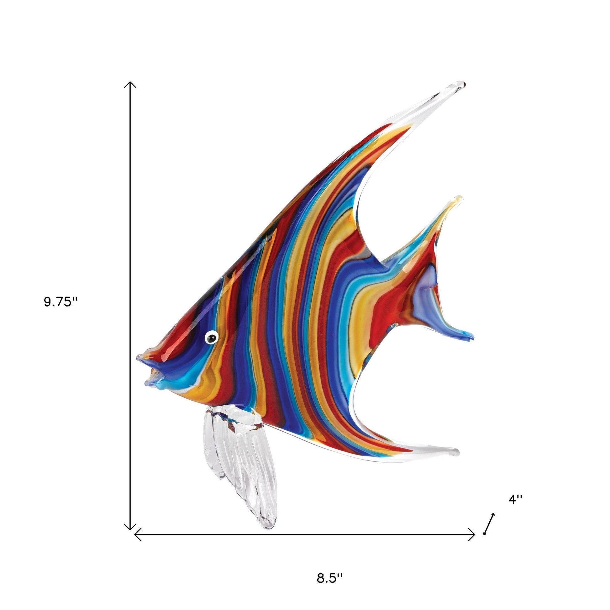 9" Blue and Red Murano Glass Fish Figurine Tabletop Sculpture-Sculptures-DECOROLALA