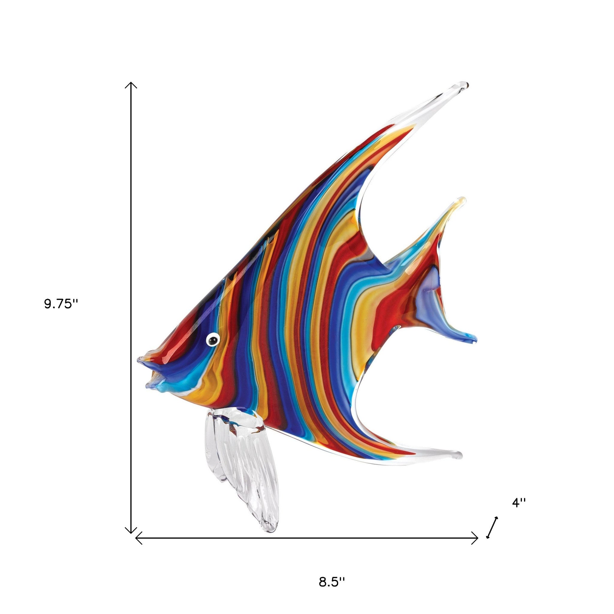 9" Blue and Red Murano Glass Fish Figurine Tabletop Sculpture-Sculptures-DECOROLALA