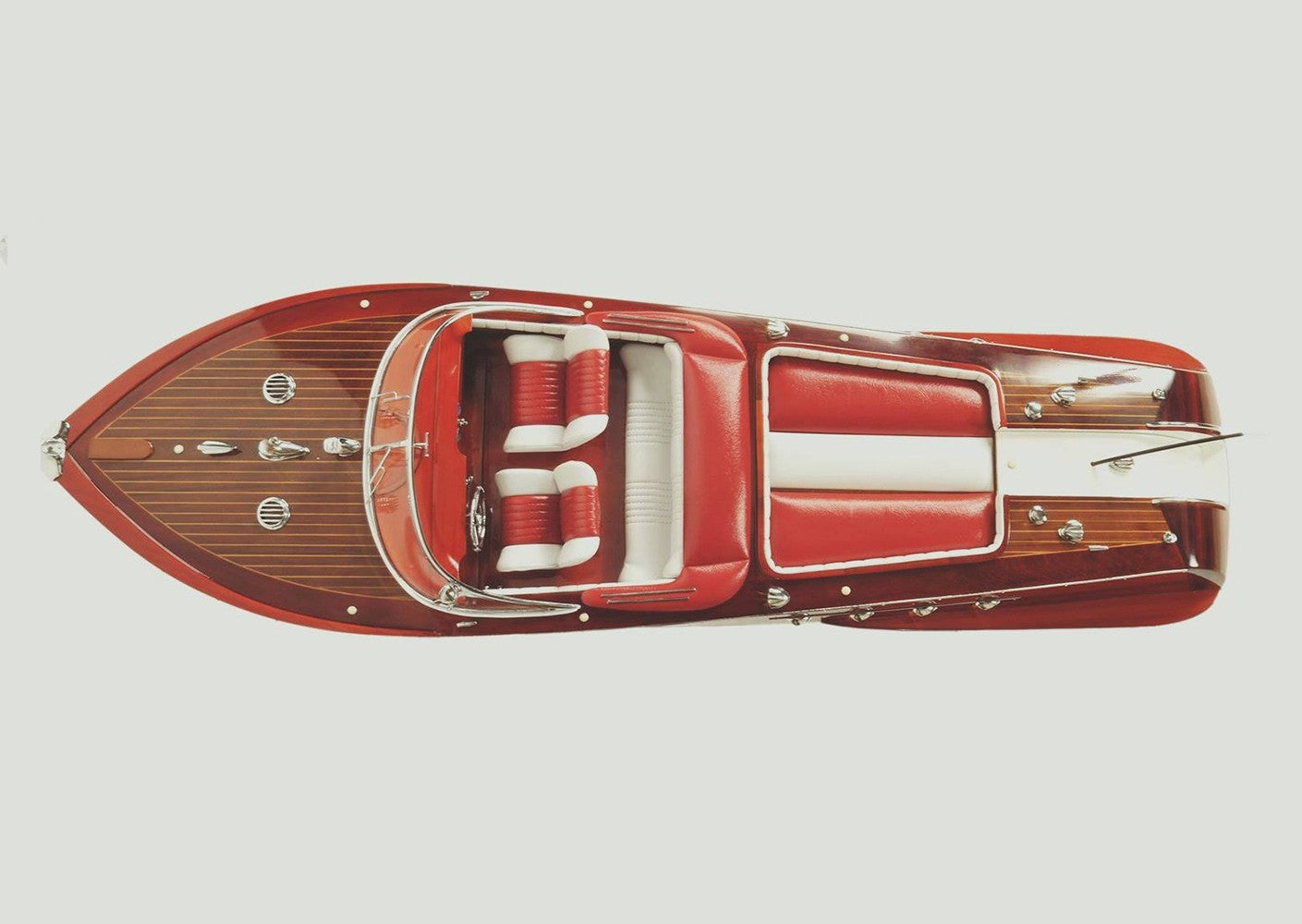 9" Brown Wood Hand Painted Boat Sculpture-Sculptures-DECOROLALA