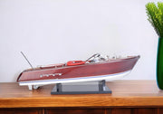 9" Brown Wood Hand Painted Boat Sculpture-Sculptures-DECOROLALA