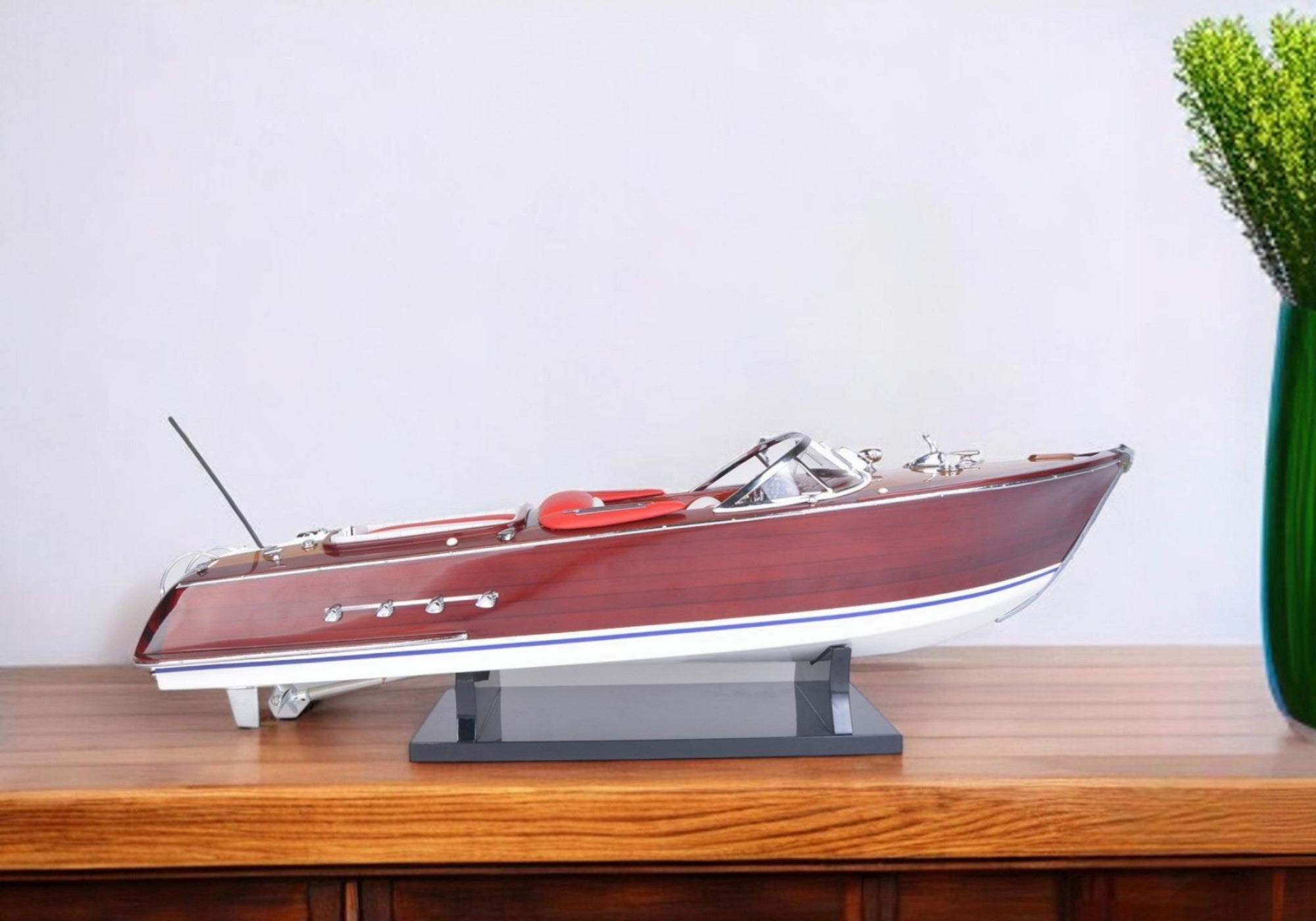 9" Brown Wood Hand Painted Boat Sculpture-Sculptures-DECOROLALA
