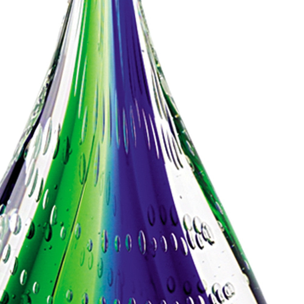 9" Clear Blue and Green Murano Glass Modern Abstract Tabletop Sculpture-Sculptures-DECOROLALA