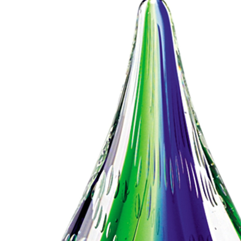 9" Clear Blue and Green Murano Glass Modern Abstract Tabletop Sculpture-Sculptures-DECOROLALA