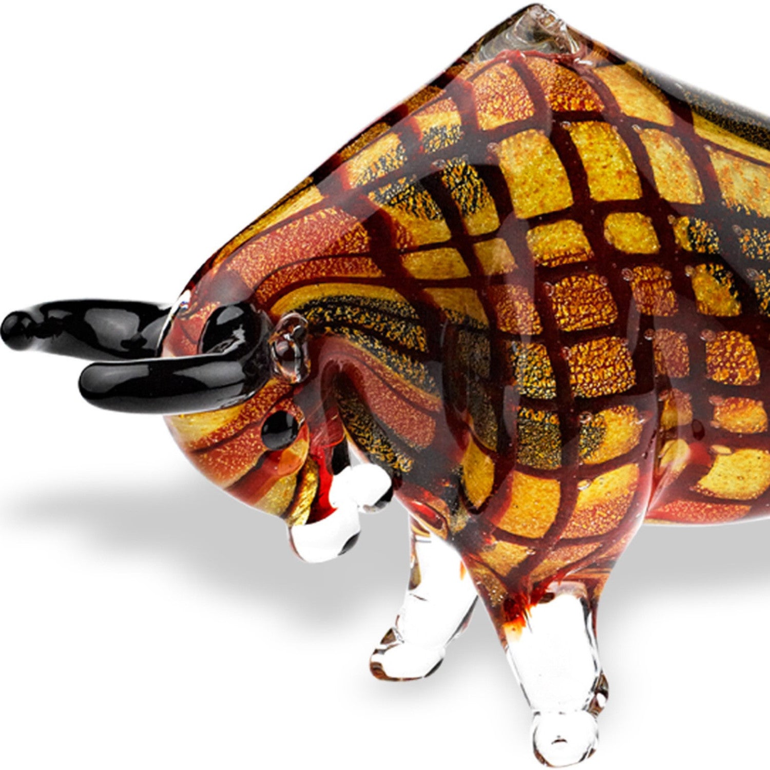 9" Clear Brown and Black Murano Glass Bull Figurine Tabletop Sculpture-Sculptures-DECOROLALA