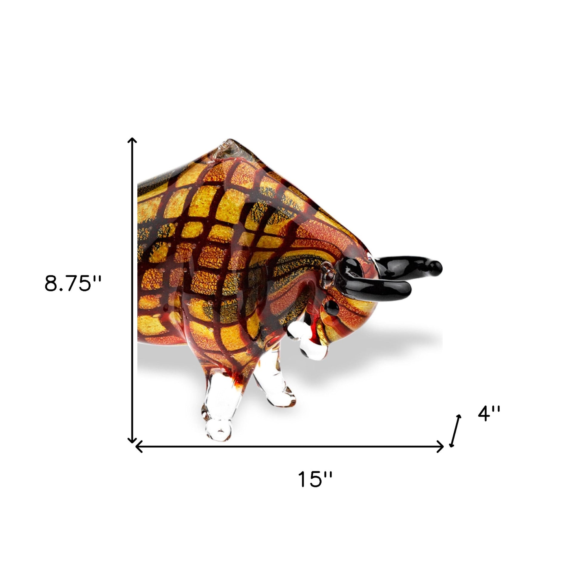 9" Clear Brown and Black Murano Glass Bull Figurine Tabletop Sculpture-Sculptures-DECOROLALA
