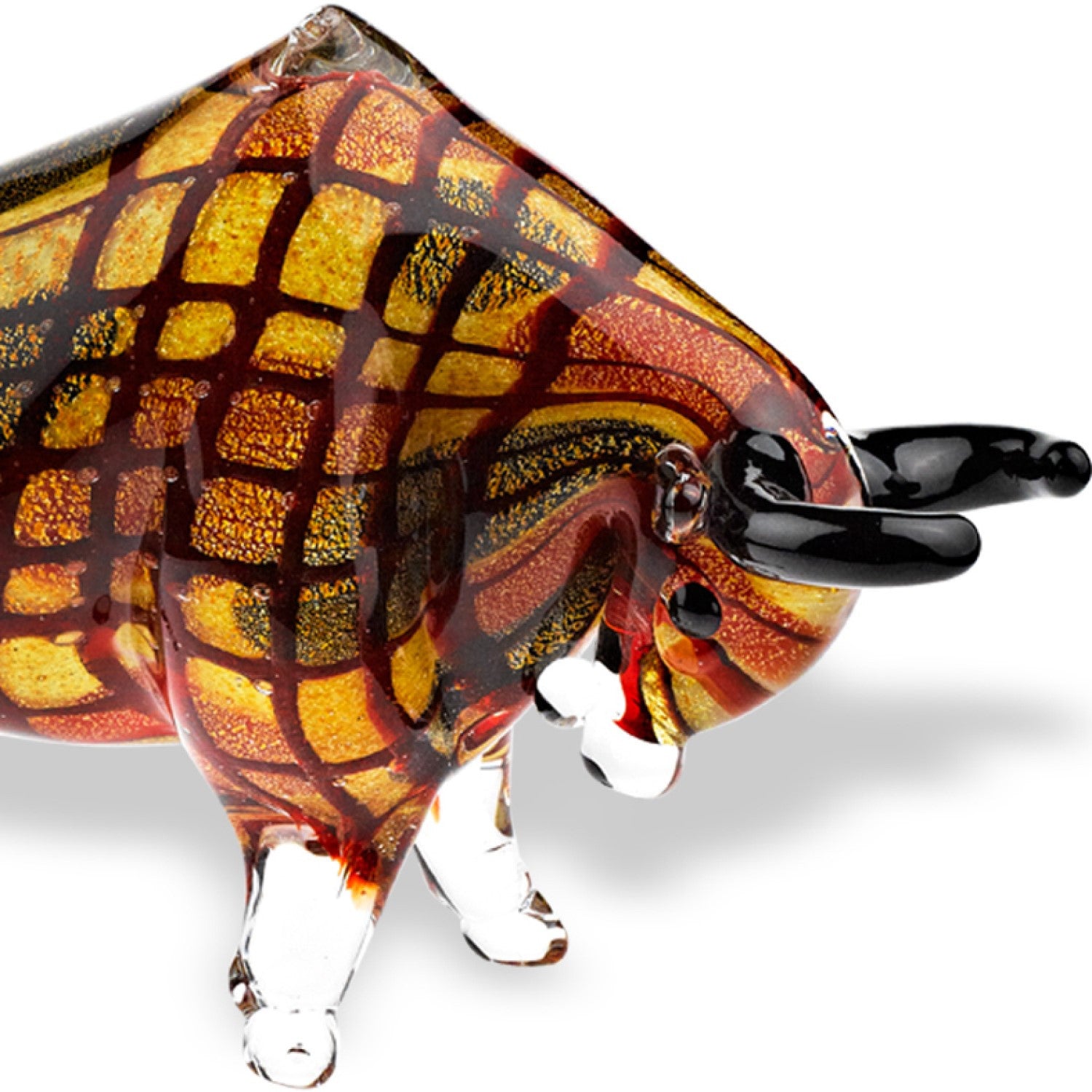 9" Clear Brown and Black Murano Glass Bull Figurine Tabletop Sculpture-Sculptures-DECOROLALA