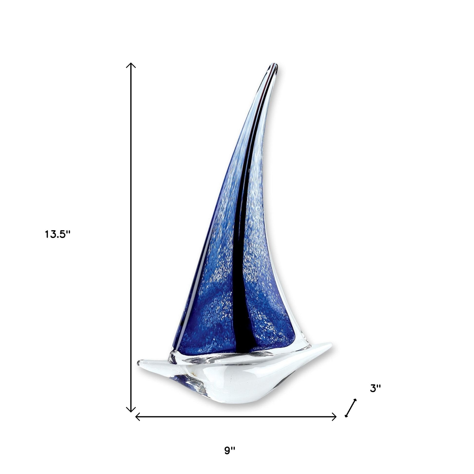 9" Clear and Blue Murano Glass Modern Abstract Tabletop Sculpture-Sculptures-DECOROLALA
