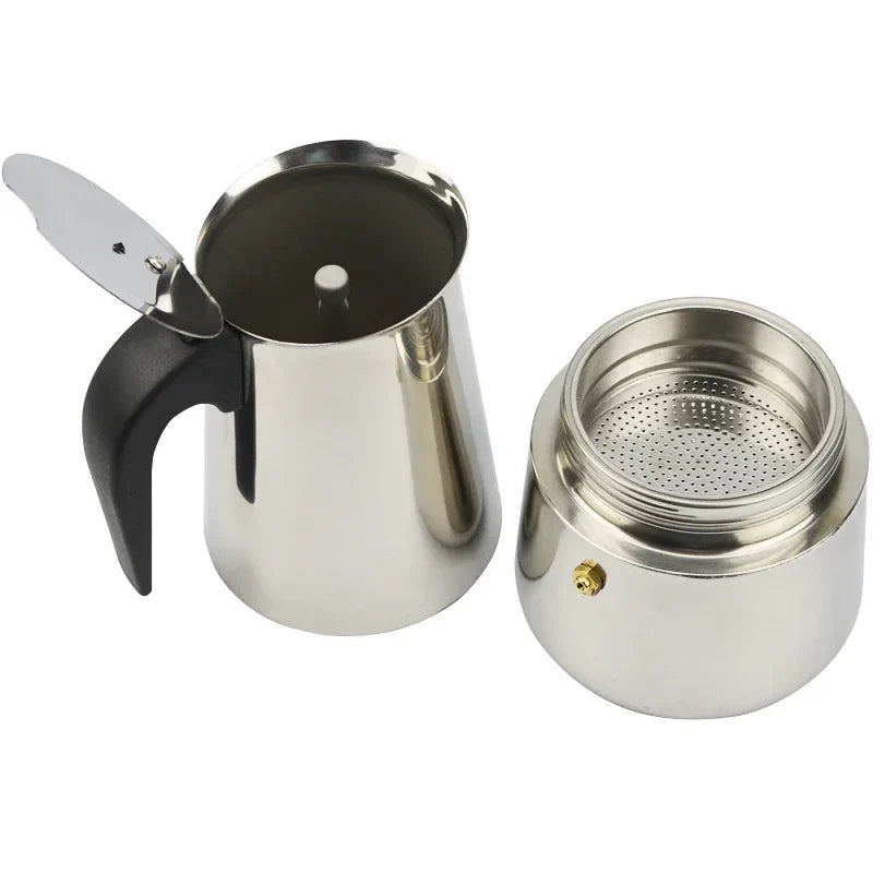 9 Cup Stainless Steel Coffee Maker Moka Pot Stovetop Espresso Maker Silver-Espresso Machine-DECOROLALA