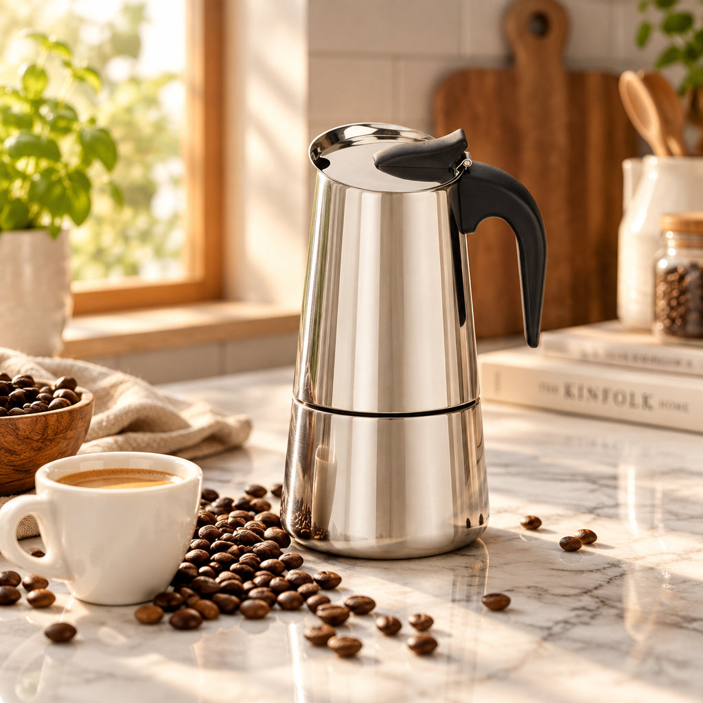 9 Cup Stainless Steel Coffee Maker Moka Pot Stovetop Espresso Maker Silver-Espresso Machine-DECOROLALA