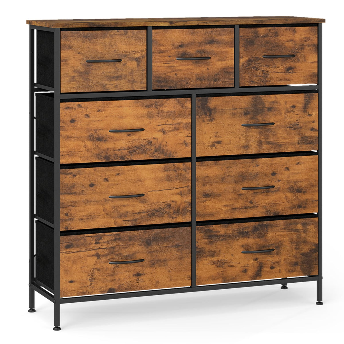 9-Drawer Fabric Dresser - Rustic Brown (min order qty 2)-Dressers & Chests-DECOROLALA