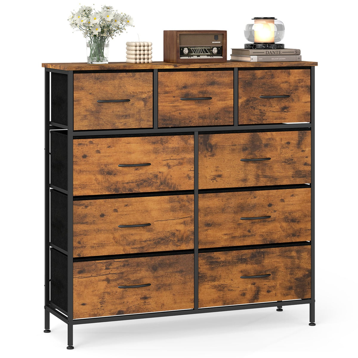 9-Drawer Fabric Dresser - Rustic Brown (min order qty 2)-Dressers & Chests-DECOROLALA