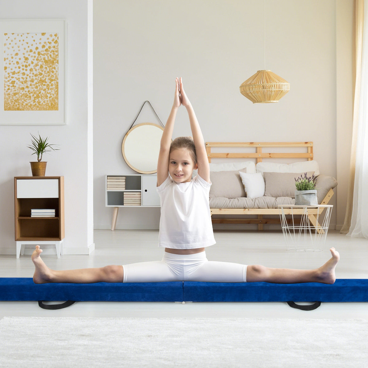 9 FT Folding Gymnastics Balance Beam with Anti-slip Base and Pine Wood Frame-Blue-Yoga & Gym Mats-DECOROLALA