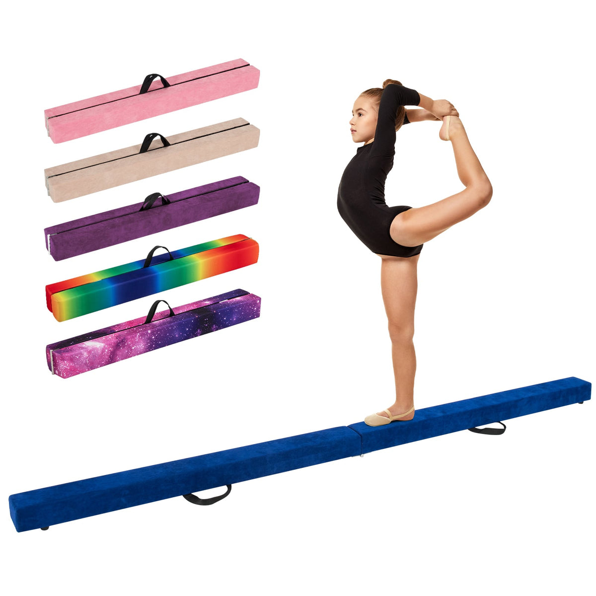 9 FT Folding Gymnastics Balance Beam with Anti-slip Base and Pine Wood Frame-Blue-Yoga & Gym Mats-DECOROLALA
