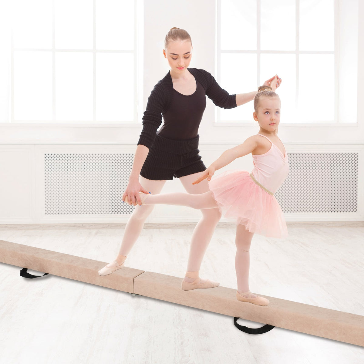 9 FT Folding Gymnastics Balance Beam with Anti-slip Base and Pine Wood Frame-Brown-Yoga & Gym Mats-DECOROLALA