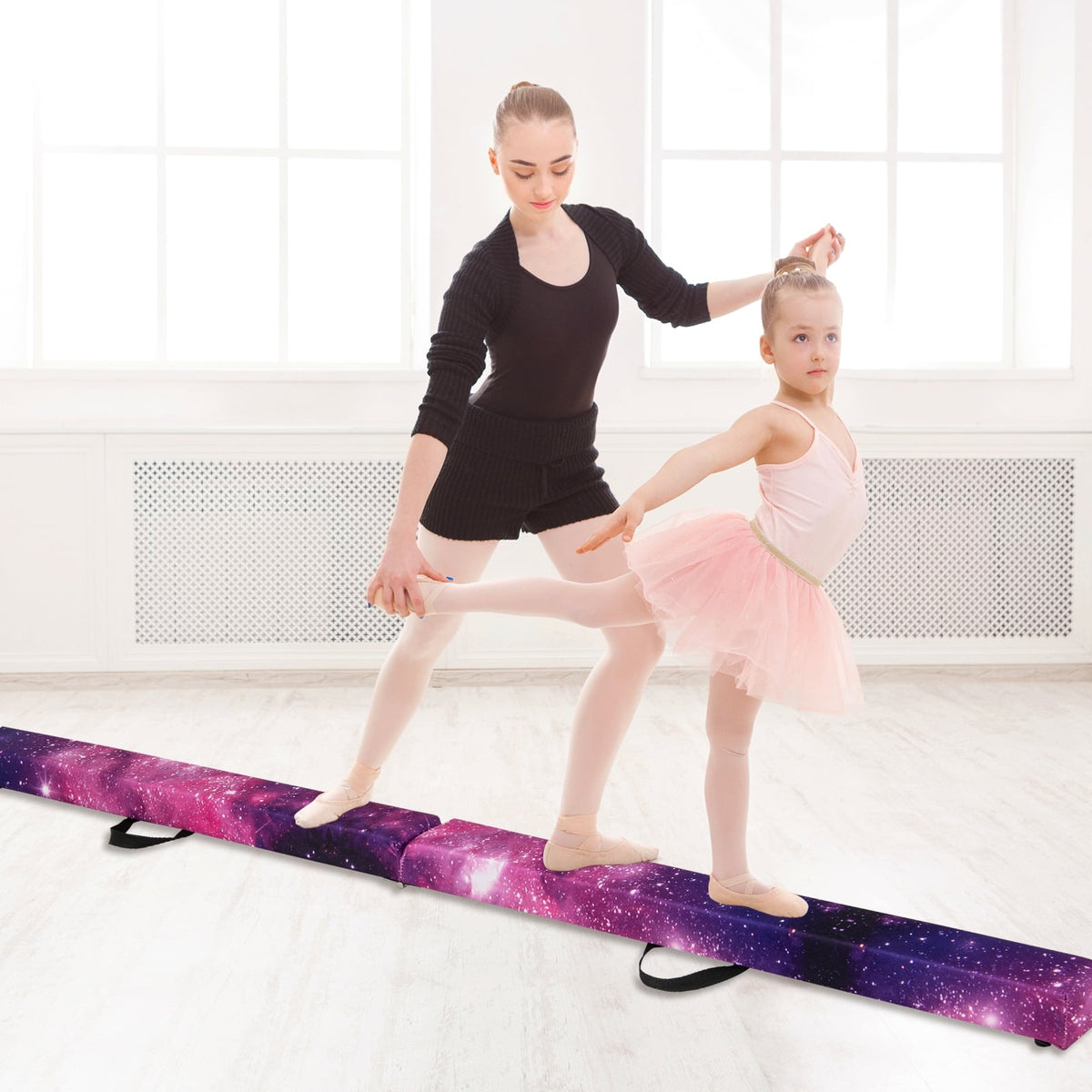 9 FT Folding Gymnastics Balance Beam with Anti-slip Base and Pine Wood Frame-Multicolor-Yoga & Gym Mats-DECOROLALA