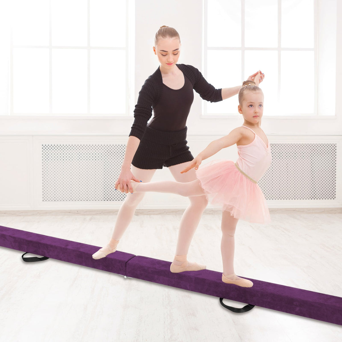 9 FT Folding Gymnastics Balance Beam with Anti-slip Base and Pine Wood Frame-Purple-Yoga & Gym Mats-DECOROLALA