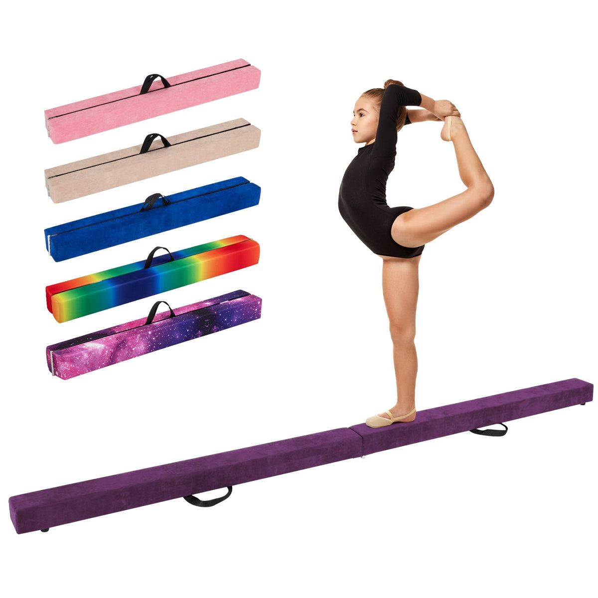 9 FT Folding Gymnastics Balance Beam with Anti-slip Base and Pine Wood Frame-Purple-Yoga & Gym Mats-DECOROLALA