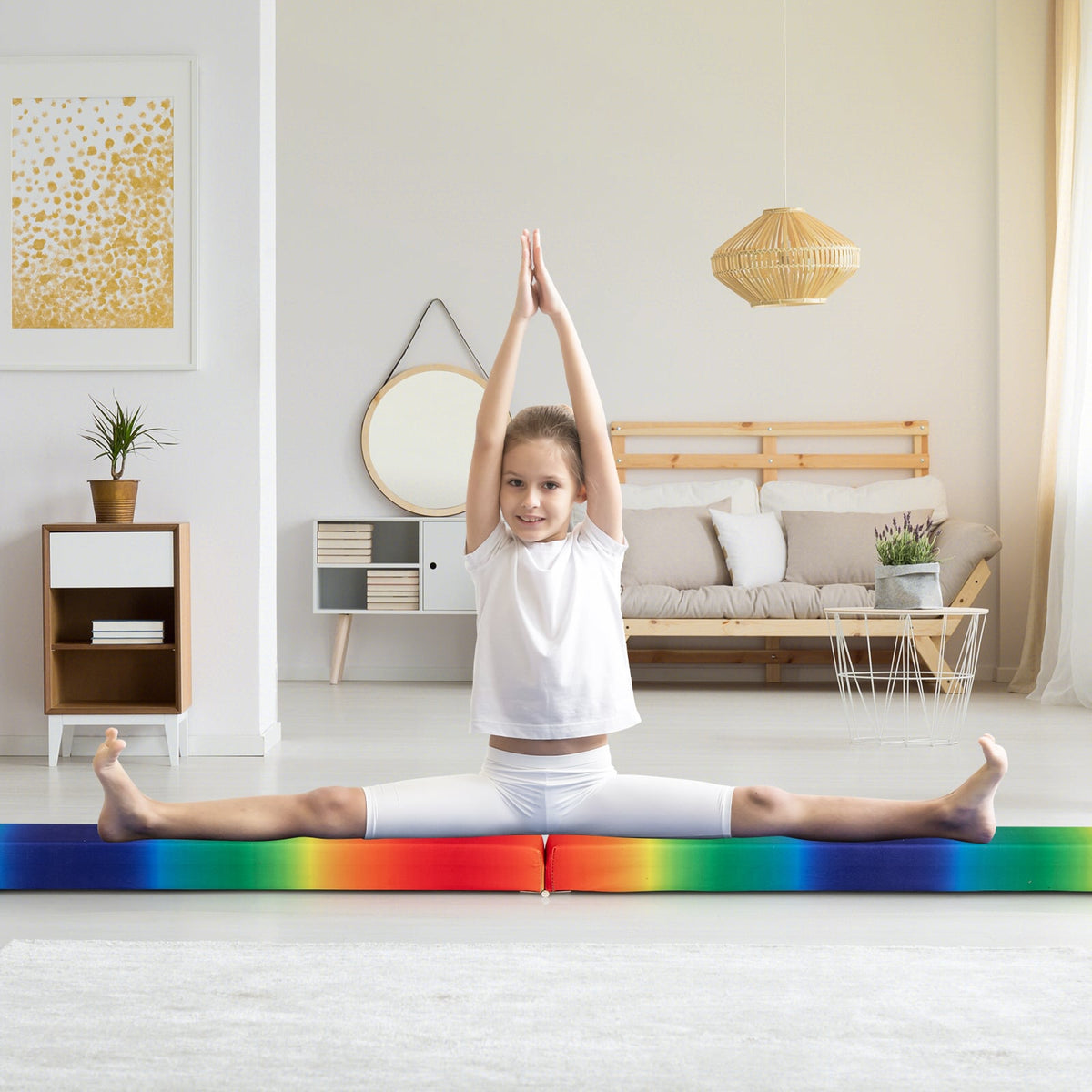 9 FT Folding Gymnastics Balance Beam with Anti-slip Base and Pine Wood Frame-Rainbow-Yoga & Gym Mats-DECOROLALA