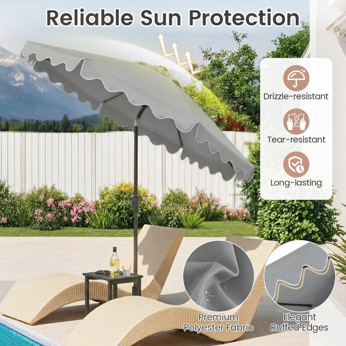9 FT Outdoor Patio Umbrella with Solar LED Lights and Weighted Base-Gray-Outdoor Umbrellas-DECOROLALA