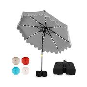 9 FT Outdoor Patio Umbrella with Solar LED Lights and Weighted Base-Gray-Outdoor Umbrellas-DECOROLALA