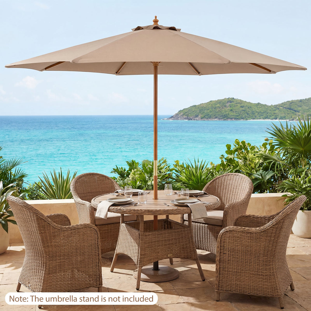 9 FT Patio Umbrella Outdoor Table Market Umbrella with 8 Sturdy Bamboo Ribs-Brown-Outdoor Umbrellas-DECOROLALA